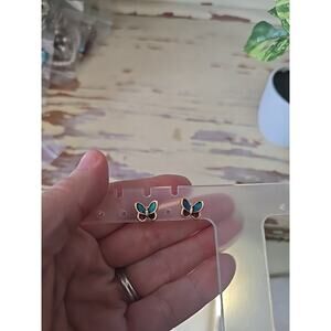 Vintage Style Enamel Butterfly Stud Earrings Gold Tone Blue Purple Boho Post New